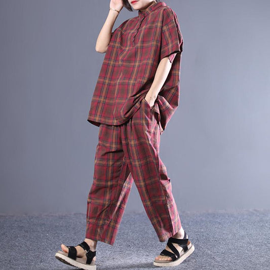 Casual Sports Plaid T-Shirt And Pants