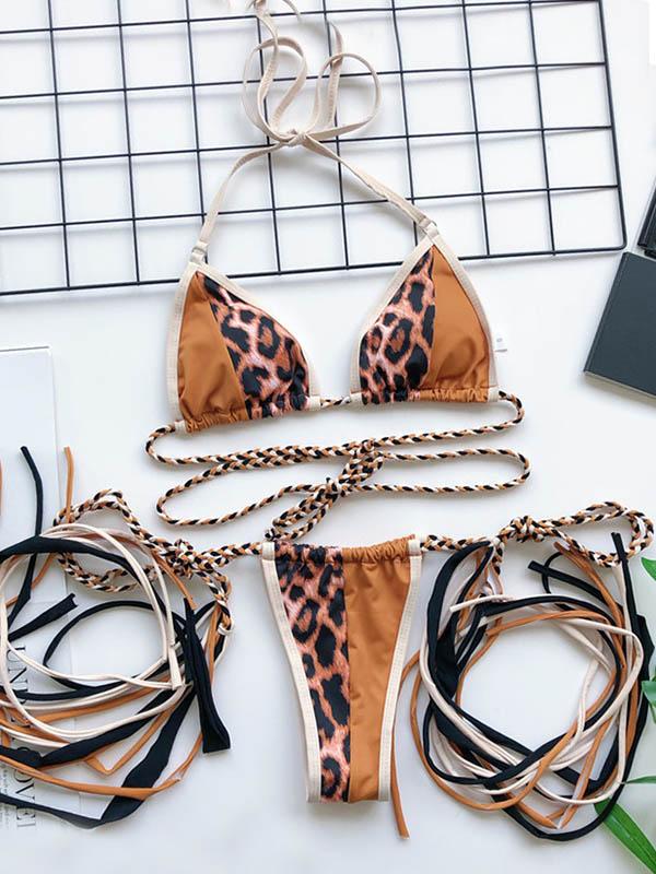 Triangles Braiding Bandage Split-Joint Bikini Swimsuit