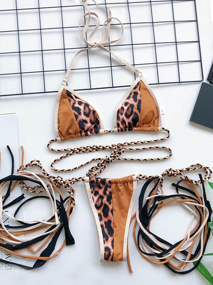 Triangles Braiding Bandage Split-Joint Bikini Swimsuit