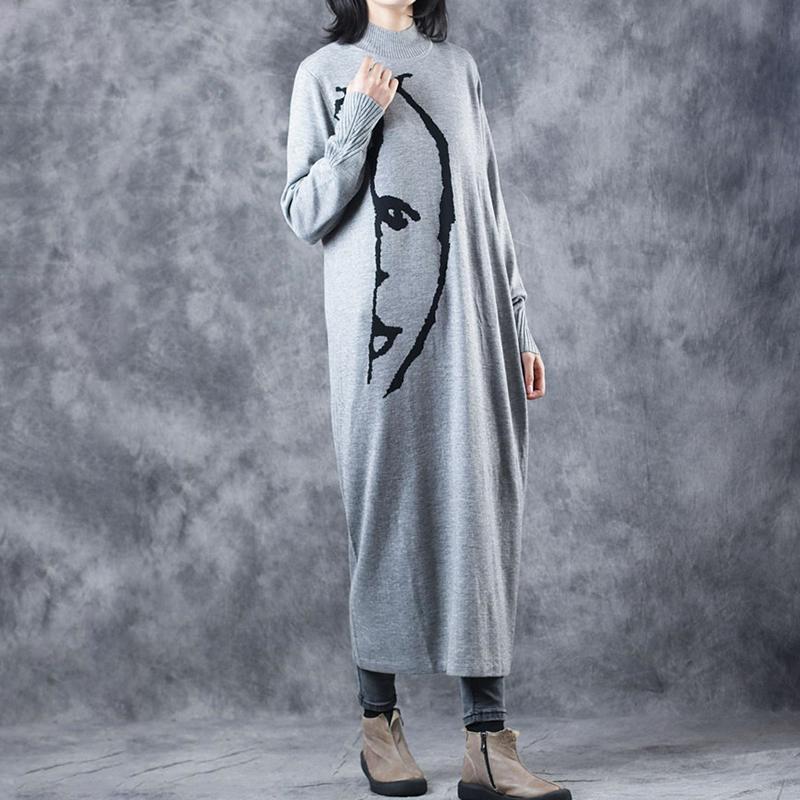 Buykud Half Turtleneck Printed Elegant Sweater Dress