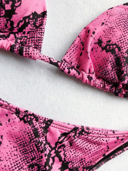 Lace-up Snakeskin Print Scrunch Bikini Set