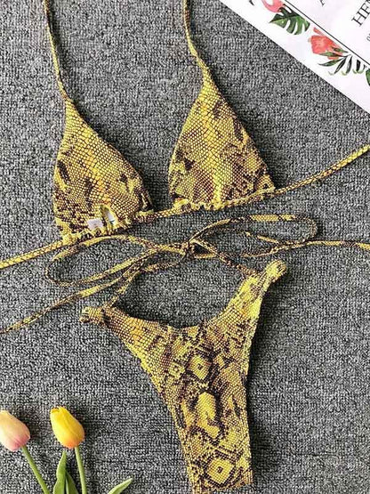 Lace Up Snakeskin Sexy Bikinis Swimwear