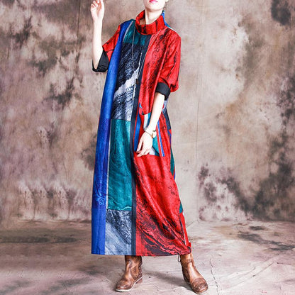 Personalized Multicolored Printed Turtleneck Warm Dress