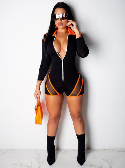 Mesh See-through Zipper Jumpsuits
