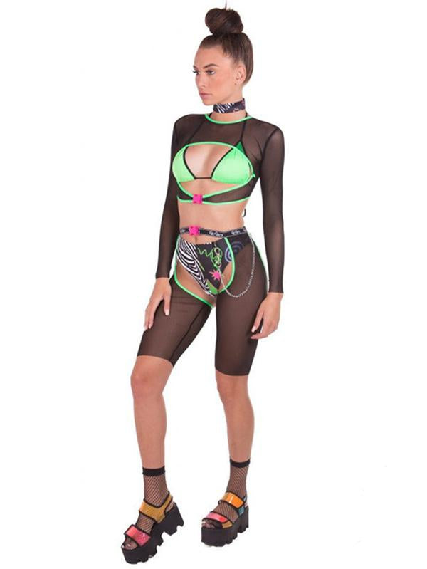 Sexy Mesh Split-Front T-Shirt Tops