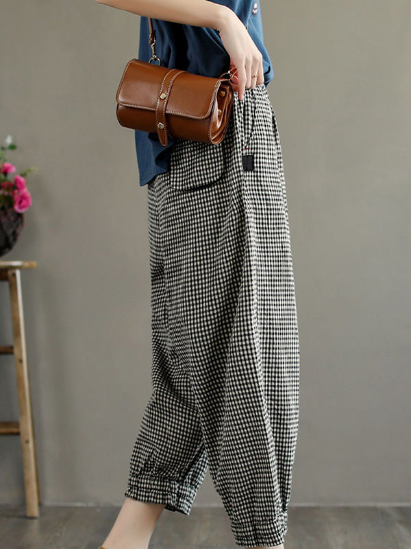 Casual Plaid Cotton Blend Capri-Pants