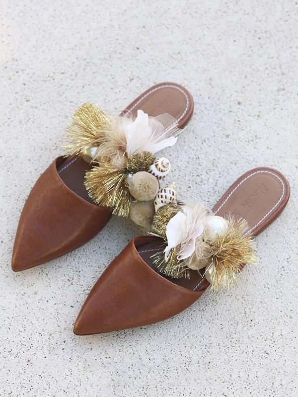 Solid Pointed Mules&Slides Flat