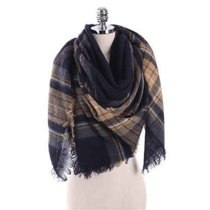 7 COLOR Imitation cashmere warm shawl plaid big square scarf