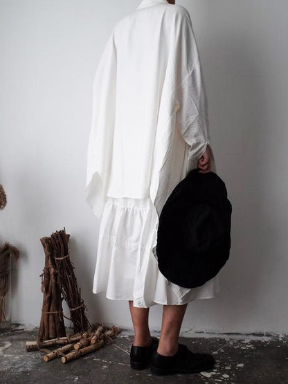 Urban Loose White Lapel Long Blouse
