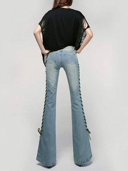 Fashion Bandage Slim Bell-bottoms Jean Pants Bottoms