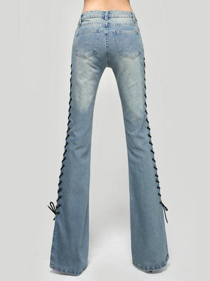 Fashion Bandage Slim Bell-bottoms Jean Pants Bottoms