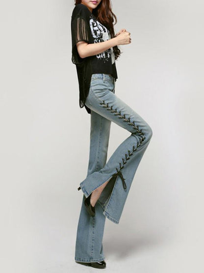 Fashion Bandage Slim Bell-bottoms Jean Pants Bottoms