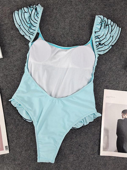 Ruffled Plain One-piece Swimsuit