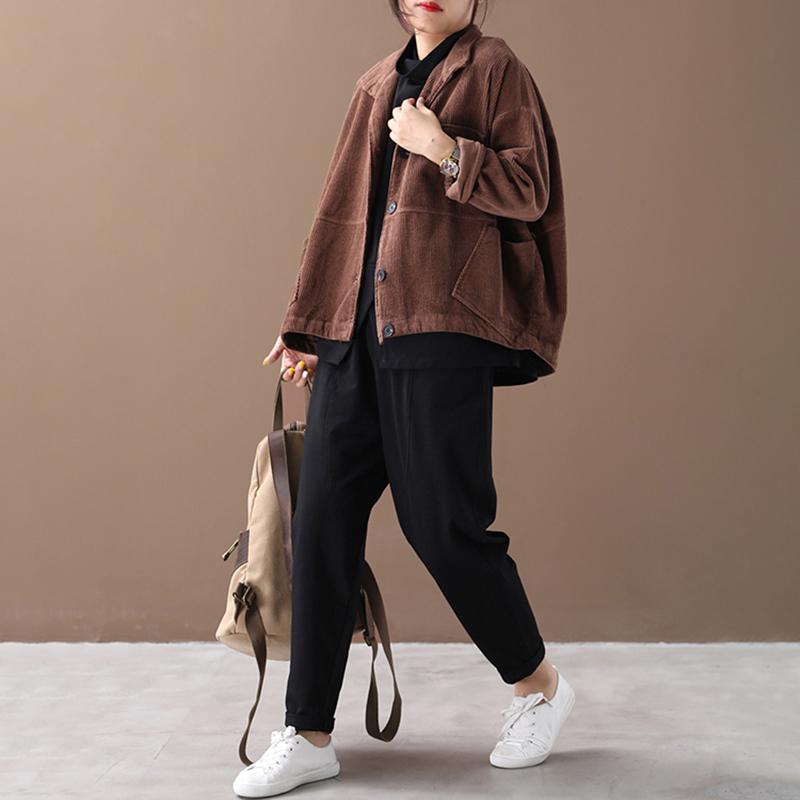 Buykud Autumn Solid Color Loose Corduroy Jacket