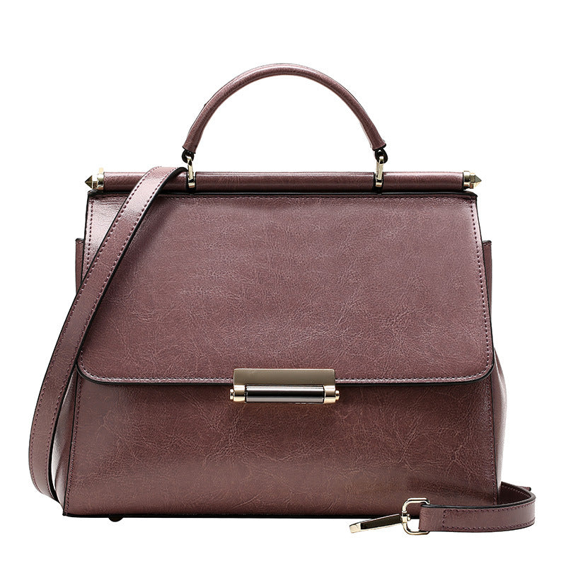 genuine leather-in-water wax cowhide handbag