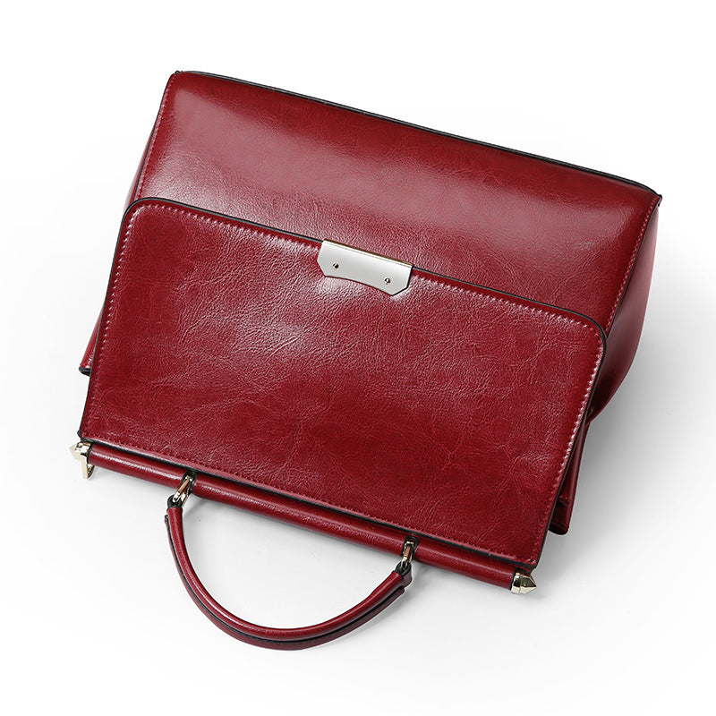 genuine leather-in-water wax cowhide handbag