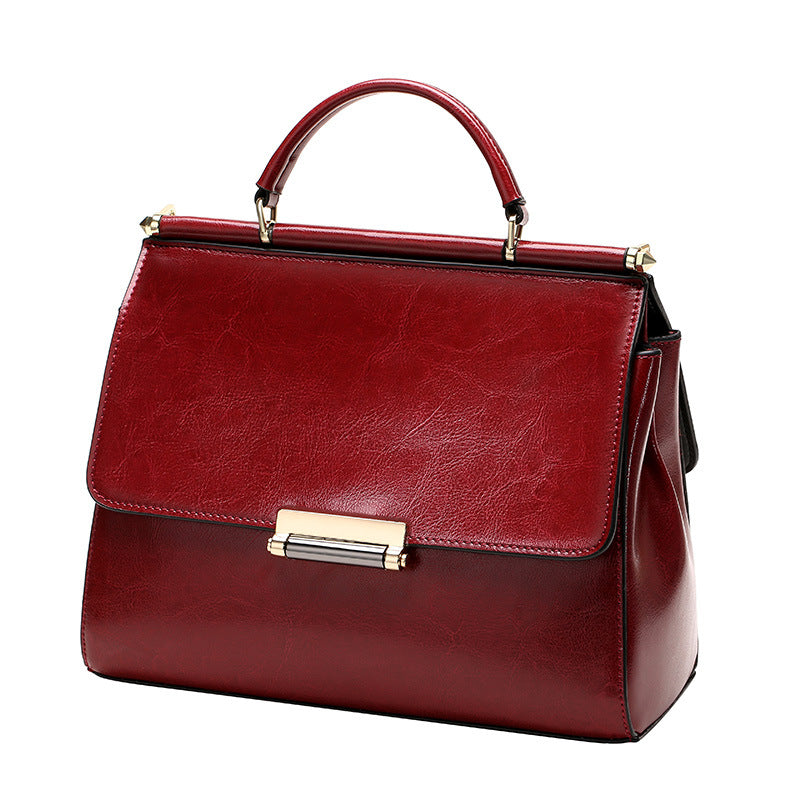 genuine leather-in-water wax cowhide handbag