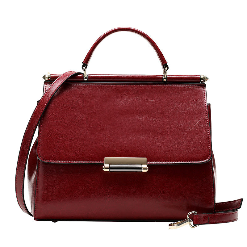 genuine leather-in-water wax cowhide handbag