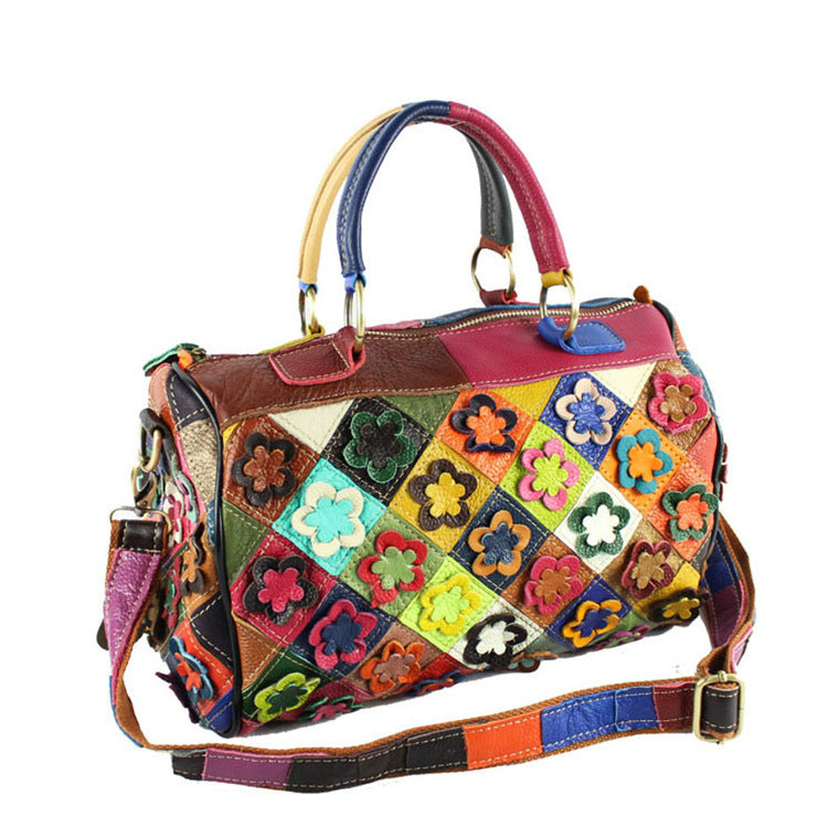women's bag leather carry-on slant satchel leather mosaic flower bag