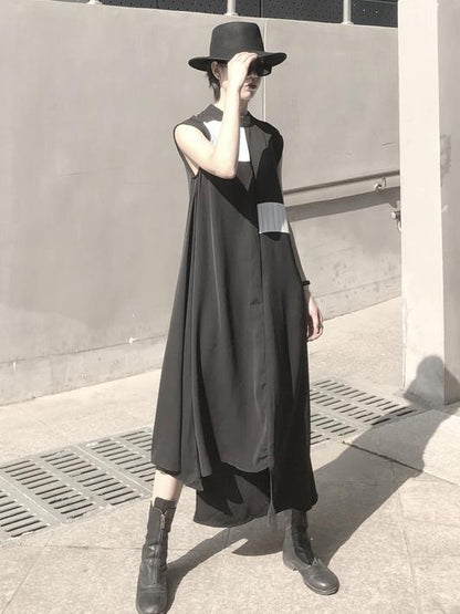 Asymmetric Sleeveless Black Long Dress