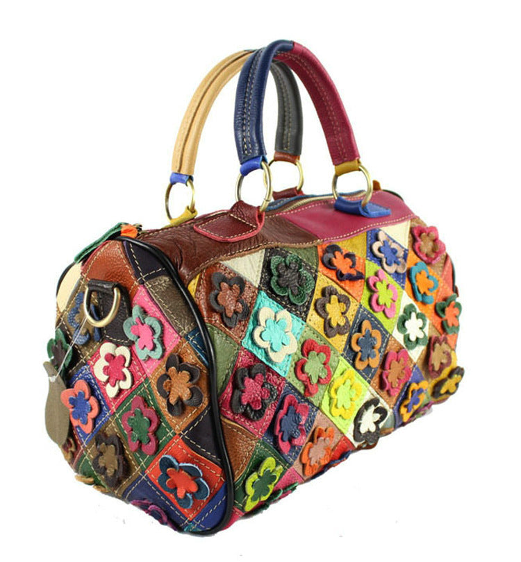 women's bag leather carry-on slant satchel leather mosaic flower bag