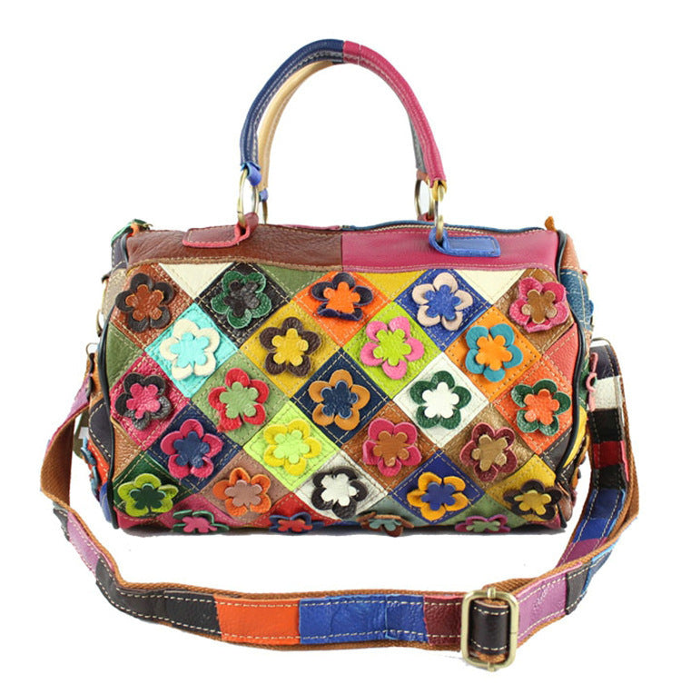 women's bag leather carry-on slant satchel leather mosaic flower bag