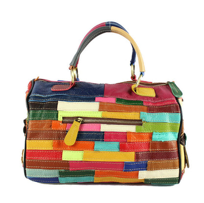 women's bag leather carry-on slant satchel leather mosaic flower bag