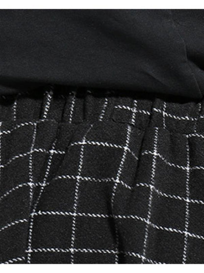 DROP-CROTCH WOOLEN PLAID CASUAL HAREM PANTS