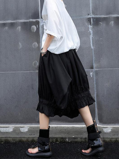 Asymmetric Ruffled Solid Skirt