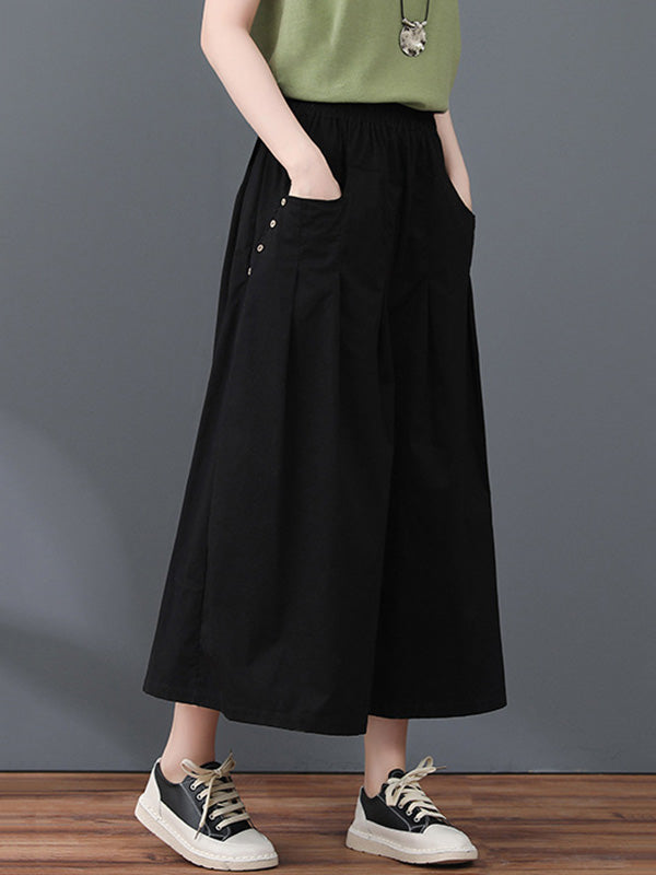 Casual Solid Color Column Wide Leg Culotte