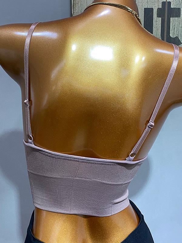 Wrap Backless Solid Spaghetti-Neck Vest Top