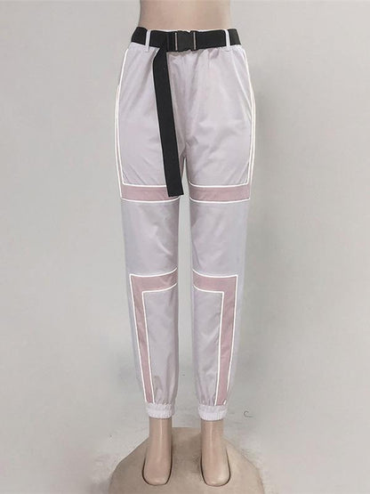 Belted Two Tone Casual Cargo Pants