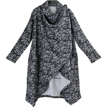 Buykud Irregular Design Retro Jacquard Trench Coat
