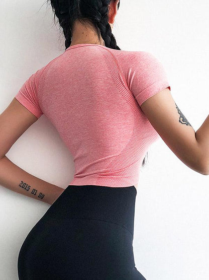 Wrap Solid Exposed Navel Yoga Tees