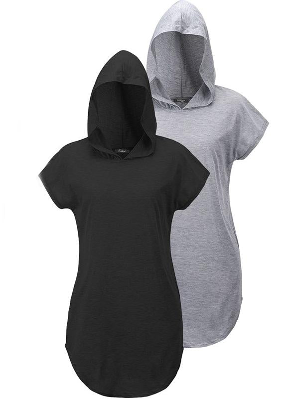 Short Sleeve Hood Sweatshirt Mini Dresses