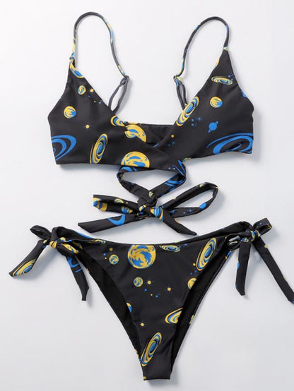 Black Printed Dull Bikinis Swimwear