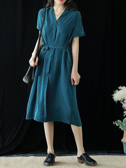 Literary Soft Lace-up Dress
