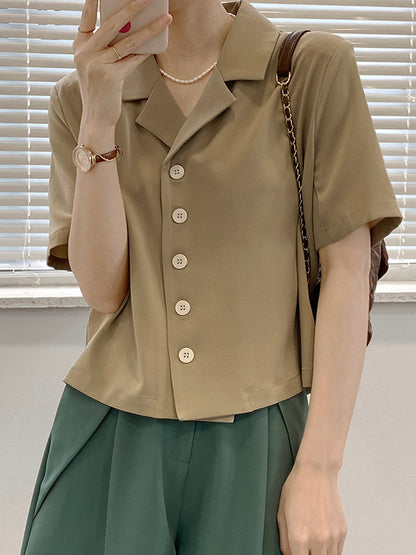 Urban Solid Color Notched Collar Short Sleeves Blouses& Blazer