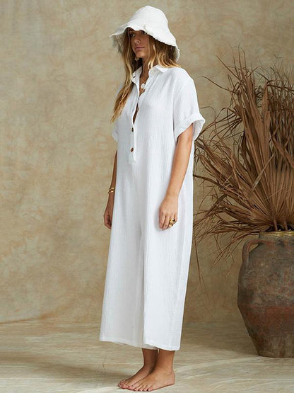 4 Colors Short Sleeves Loose Long Jumpsuits