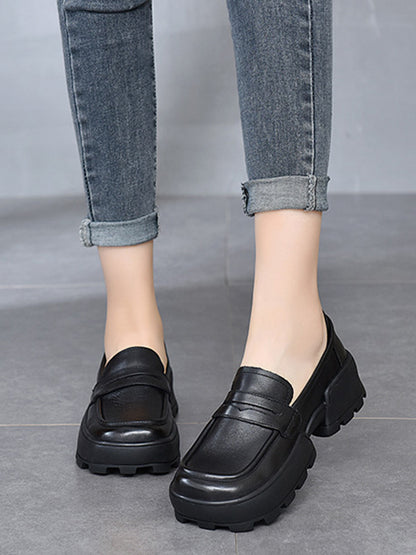 Vintage Cow Leather Low-Top Platform Loafers