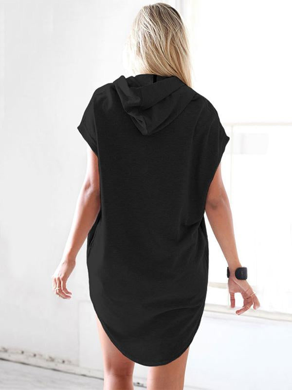 Short Sleeve Hood Sweatshirt Mini Dresses