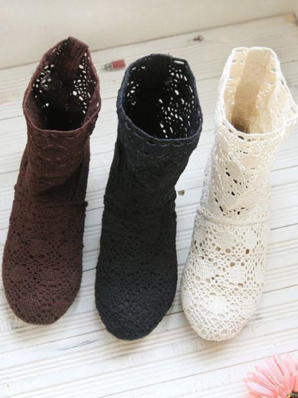 Fashion Hollow Mid-Heel Boots Shoes