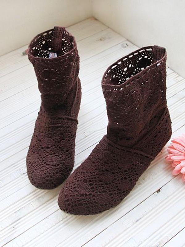 Fashion Hollow Mid-Heel Boots Shoes