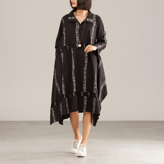 Autumn Cotton Polyeste Irregular Commuter Print Dress