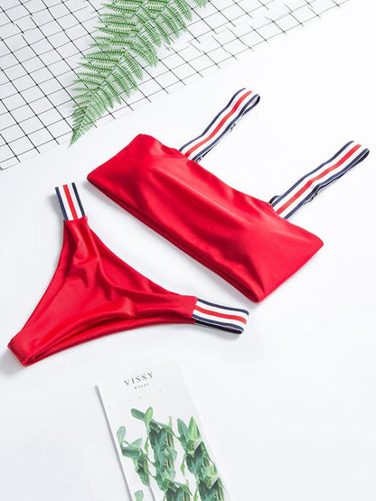 Striped Strap Bandeau Bikini Set