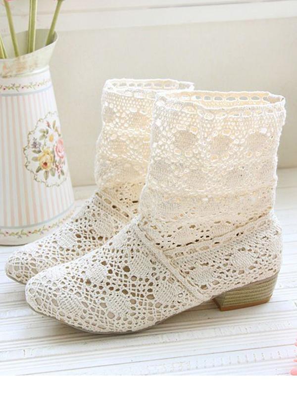 Fashion Hollow Mid-Heel Boots Shoes