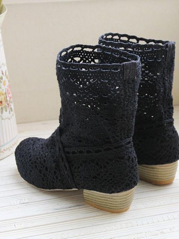 Fashion Hollow Mid-Heel Boots Shoes