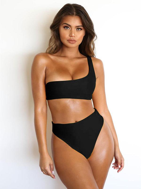Single Shoulder High Waist Bikinis Swimwear