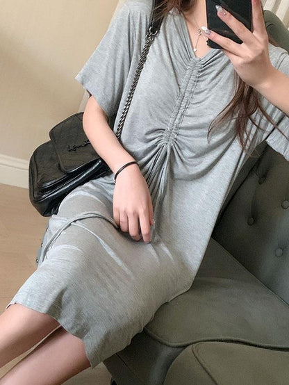 Elegant Drawstring Midi Dress