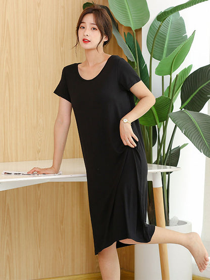 Comfortable 5 Colors Round-Neck Short Sleeves Pajama Dress